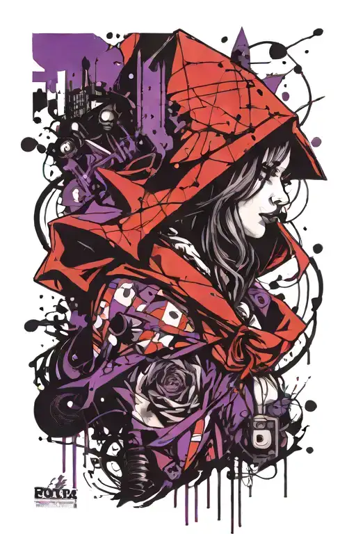 little red riding hood purple and black tattoo design idea