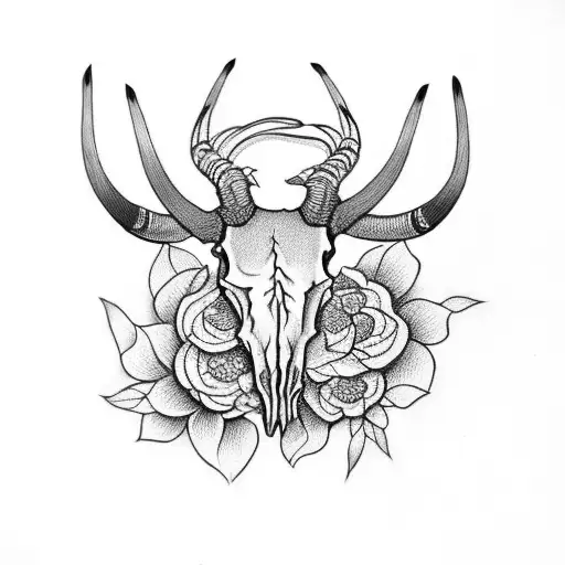 longhorn skull with flowers tattoo design idea
