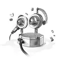 A combination of a steampunk wrench and a gaming headset, with coffee beans and strategy game pieces scattered around them tattoo design idea