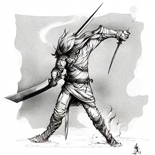 Sword on fire  tattoo design idea