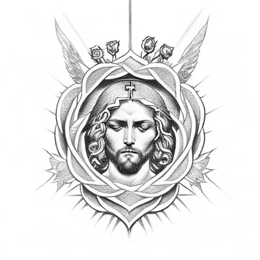 Christian Cross with saint Michael and roses tattoo design idea