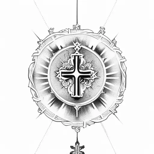 Christian Cross with saint Michael and roses tattoo design idea