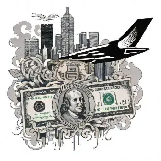 Miami skyline with money surrounding  tattoo design idea