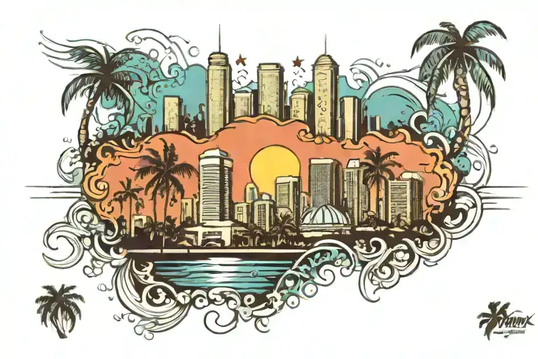 Miami skyline tattoo design idea