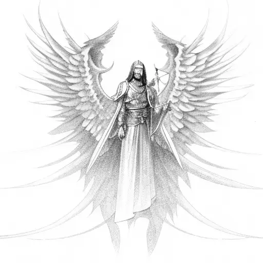 long sword with Angel wings tattoo design idea