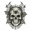 skull and a spider in a spider web tattoo design idea