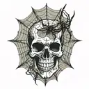 skull and a spider in a spider web tattoo design idea