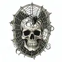 skull and a spider in a spider web tattoo design idea