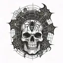 skull and a spider in a spider web tattoo design idea