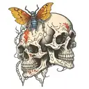 colored drawing of a skull and a spider for the neck tattoo design idea