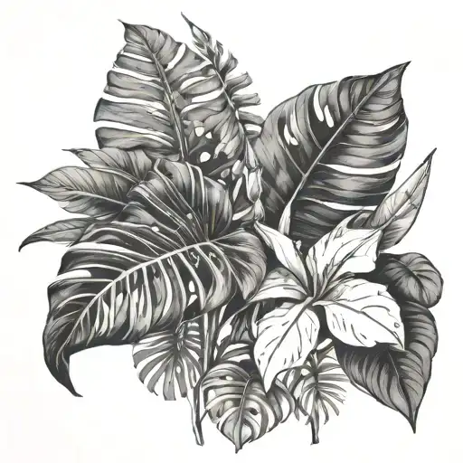 strelitzia monstera nature tattoo design idea