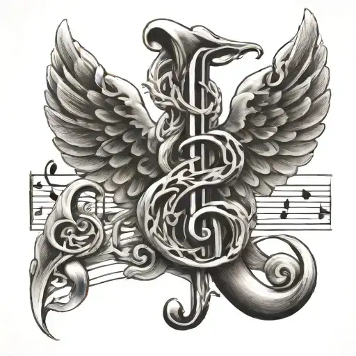 music note with caduceus intertwined tattoo design idea