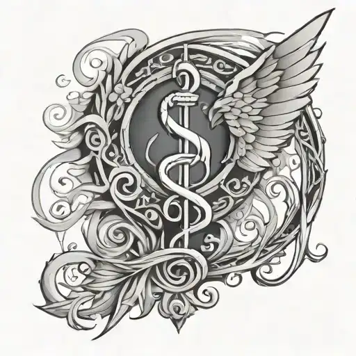treble cliff and caduceus intertwined symbolizing tattoo design idea