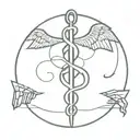 treble cliff and caduceus intertwined symbolizing tattoo design idea