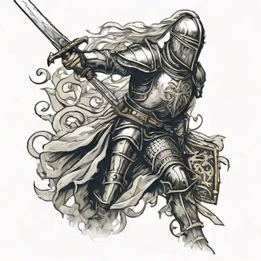 a knight holding a sword showing his loyalty tattoo design idea