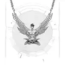 Icarus mid flight with chains holding him down. Below, illustrate the vast ocean. show a few feathers falling tattoo design idea