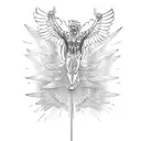 Icarus mid flight with chains holding him down. show a few feathers falling tattoo design idea