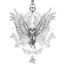 Icarus mid flight with chains holding him down. show a few feathers falling tattoo design idea