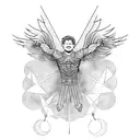Icarus mid flight with chains holding him down. show a few feathers falling tattoo design idea