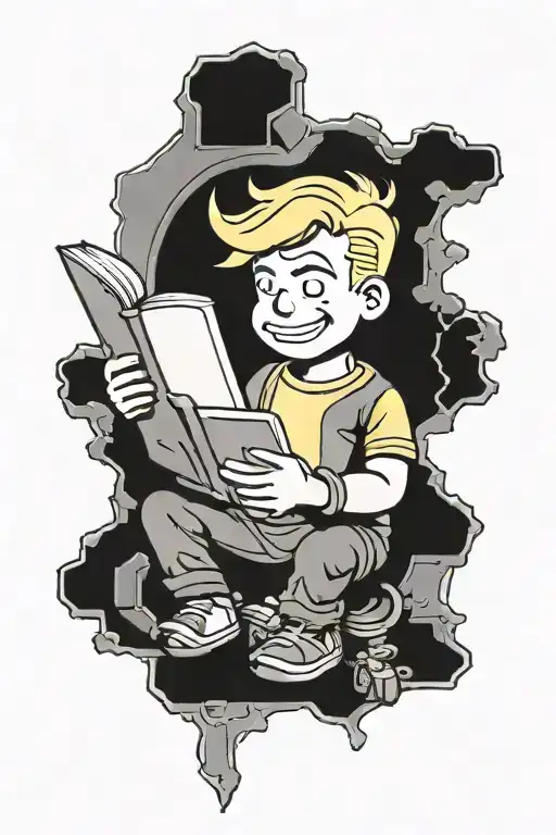 Fallout Vault Boy reading tattoo design idea