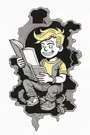 Fallout Vault Boy reading tattoo design idea