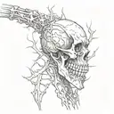skeleton arm going down the spine with thorns wrapped around tattoo design idea