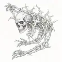 skeleton arm going down the spine with thorns wrapped around tattoo design idea