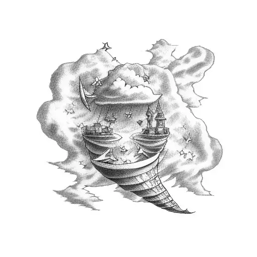 clouds stars road to riches half arm sleeve  tattoo design idea