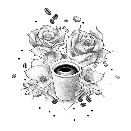 A cinema ticket with flowers and coffee beans tattoo design idea