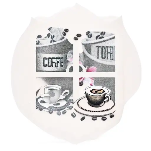 A cinema ticket with flowers and coffee beans tattoo design idea