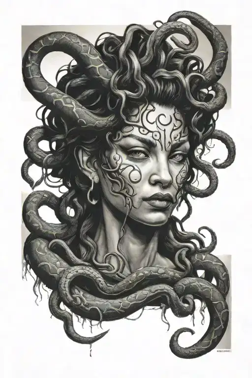black medusa face tattoo design idea