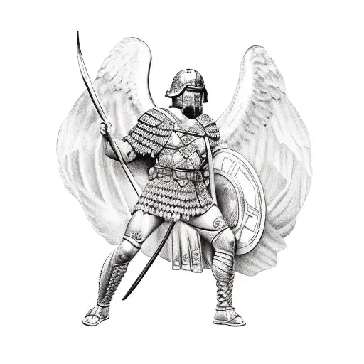 Siren fighting roman soldier tattoo design idea