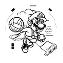 Super Mario characters playing volleyball on a piano keyboard, combining the client's favorite things. tattoo design idea