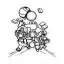 Super Mario characters playing volleyball on a piano keyboard, combining the client's favorite things. tattoo design idea