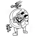 Super Mario characters playing volleyball on a piano keyboard, combining the client's favorite things. tattoo design idea