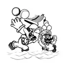 Super Mario characters playing volleyball on a piano keyboard, combining the client's favorite things. tattoo design idea