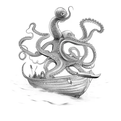 Octopus attacking a viking longboat  tattoo design idea