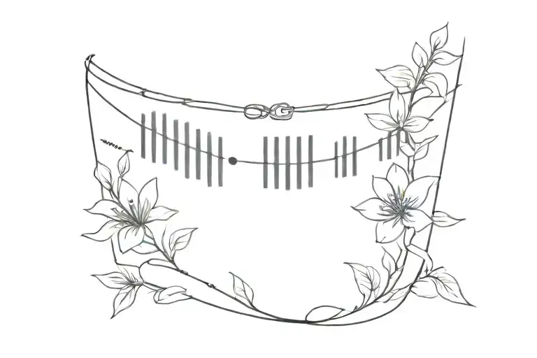 piano key anklet with flowers blooming tattoo design idea