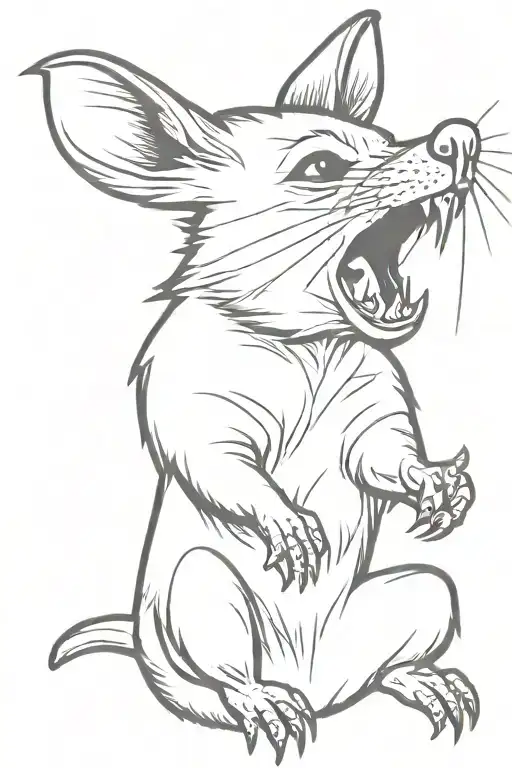 american possum screaming, black and white tattoo design idea