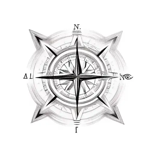 A realistic tattoo combining the elements of rock'n'roll and traveling, featuring a guitar and a compass tattoo design idea