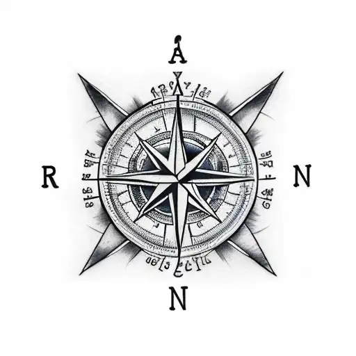 A realistic tattoo combining the elements of rock'n'roll and traveling, featuring a guitar and a compass tattoo design idea
