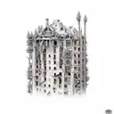 decrepit buildings upside down, transitioning to a forrest right side up tattoo design idea