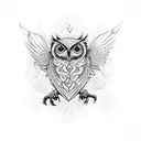 buho en bosque tattoo design idea