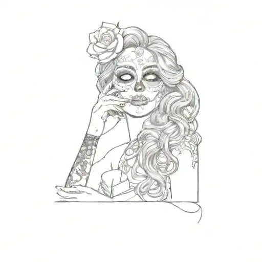 a woman with sugar skull makeup tattoo design idea