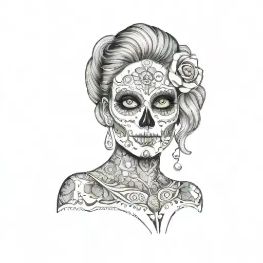 a woman with sugar skull makeup tattoo design idea