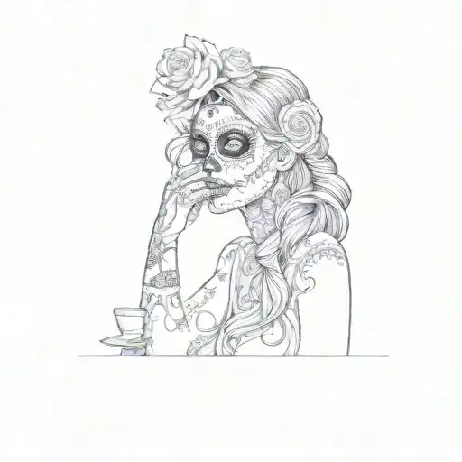 a woman with sugar skull makeup tattoo design idea