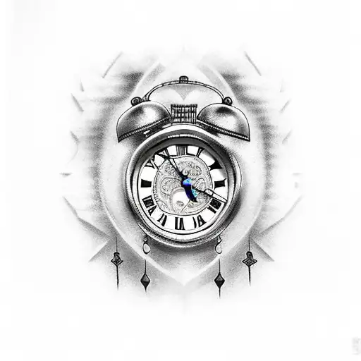 Clock with Roman numerals under wolf tattoo design idea