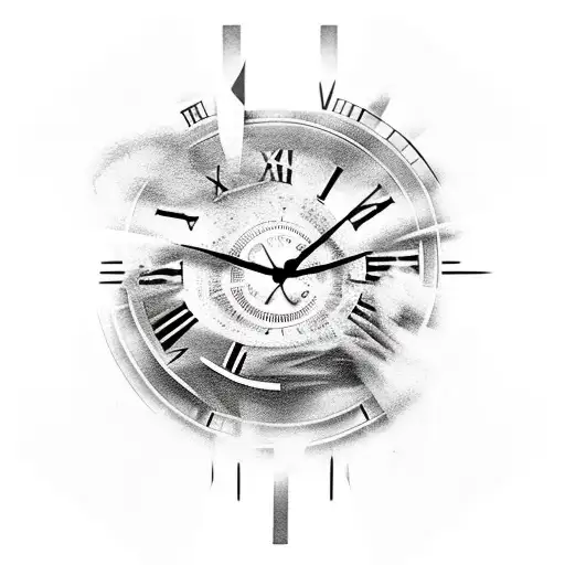 Clock with Roman numerals ans wolf tattoo design idea