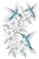 coy fish, magnolia tree, hummingbird, fairy, eyes tattoo design idea