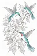 coy fish, magnolia tree, hummingbird, fairy, eyes tattoo design idea